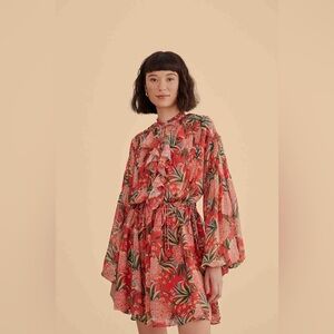 FARM Rio Red Pineapple Bloom V Neck Mini Dress